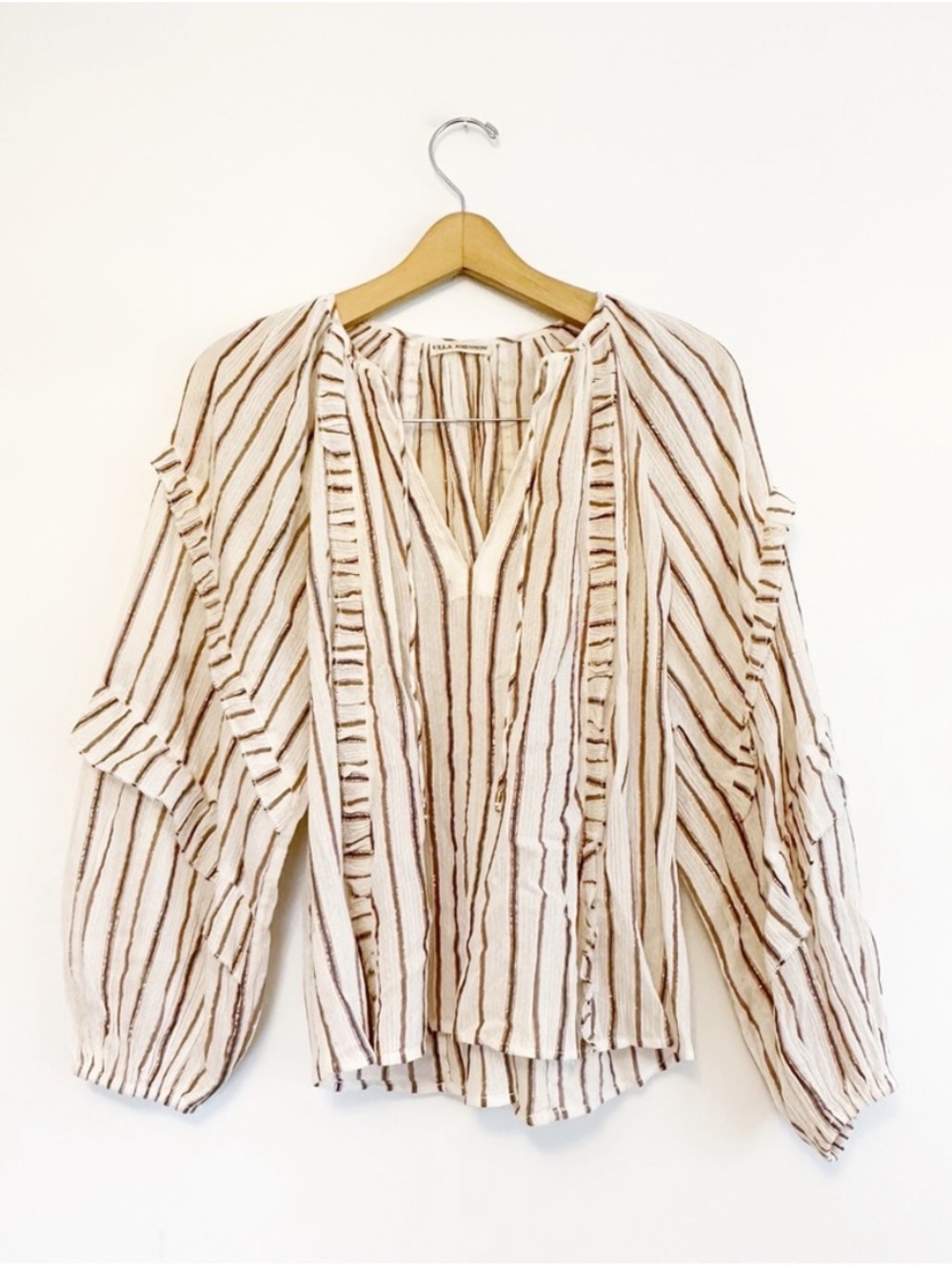 Ulla Johnson Liana Metallic Stripe Ruffle Cotton Blouse - Picture 2 of 4